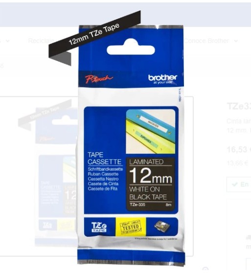 TZE 335 | CINTA BROTHER TZE-335 BLANCO/NEGRO 1/2" 12MM X 8M