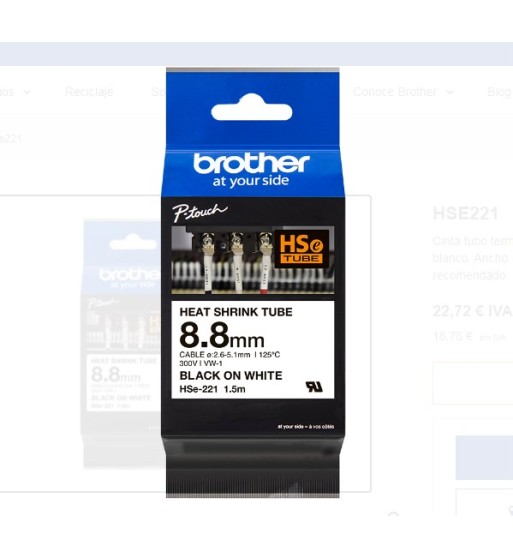 HSE 221 | CINTA TERMOCONTRAIBLE LETRAS NEGRAS FONDO BLANCO 8.8MM X 1.5M