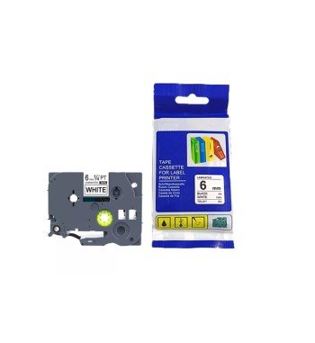 Cinta Compatible TZC-211 6mm Negro Blanco Adhesiva para Rotuladoras Brother