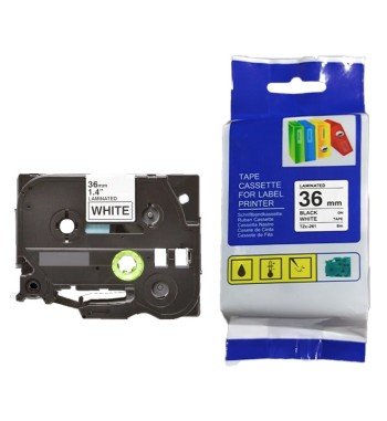 Cinta Compatible TZC-261 36mm Negro Blanco Adhesiva para Rotuladoras Brother