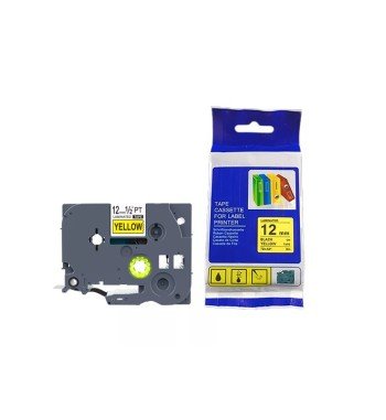 Cinta Compatible TZC-631 12mm Negro Amarillo Adhesiva para Rotuladoras Brother
