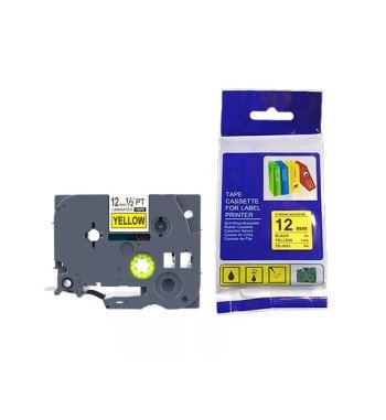 Cinta Compatible TZC-S631 12mm Negro/Amarillo Super Adhesiva para Rotuladoras Brother