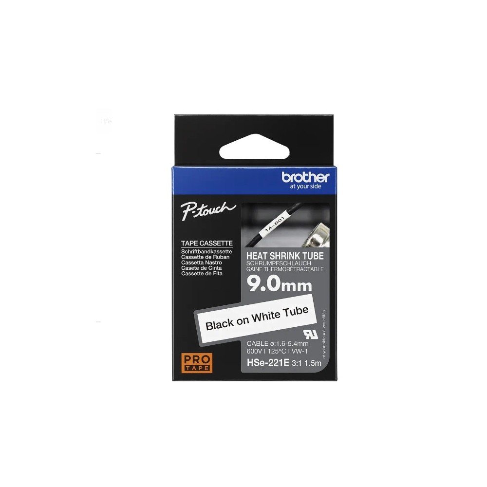 Cinta Termocontraible Brother HSE-221E 9mm Negra/Blanca 1.5m