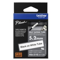 CINTA TERMOCONTRAIBLE BROTHER HSE 21e LETRAS NEGRAS FONDO BLANCO 5.2MM X 1.5M