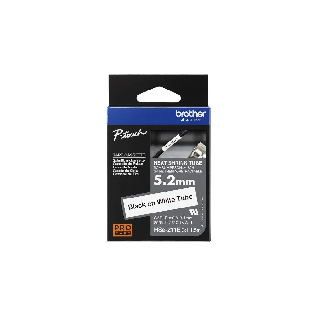Cinta Termocontraible Brother HSE-211E 5.2mm Negra/Blanca 1.5m