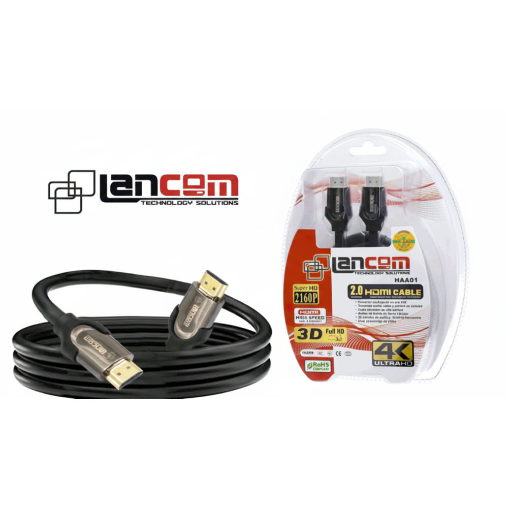 CABLE HDMI LANCOM 1.2m 30AWG METAL COLOR NEGRO CON FERRITA V2.0
