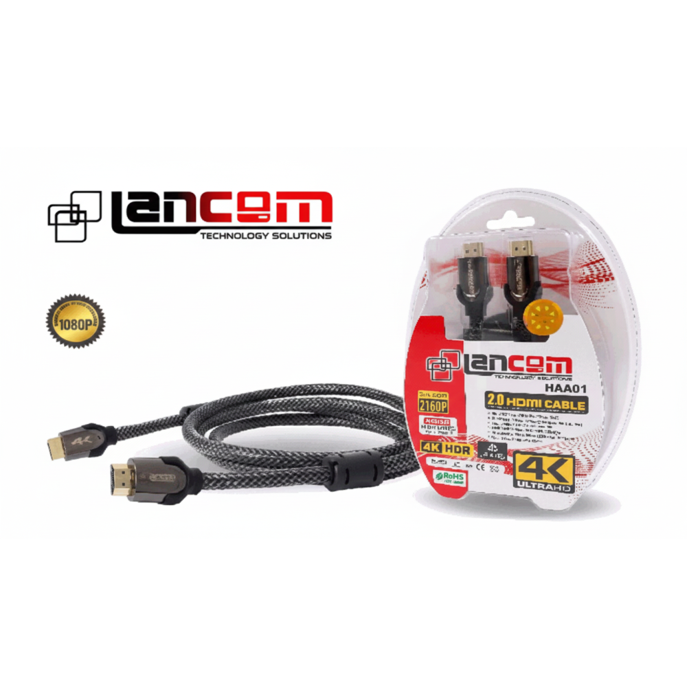 CABLE HDMI LANCOM 1.8m 30AWG METAL BLACK COLOR MALLA MAS FERRITA V2.0