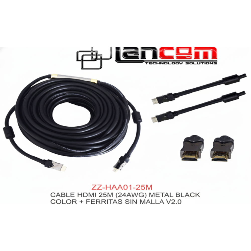 CABLE HDMI LANCOM 25m 24AWG METAL BLACK COLOR MAS FERRITA SIN MALLA V2.0