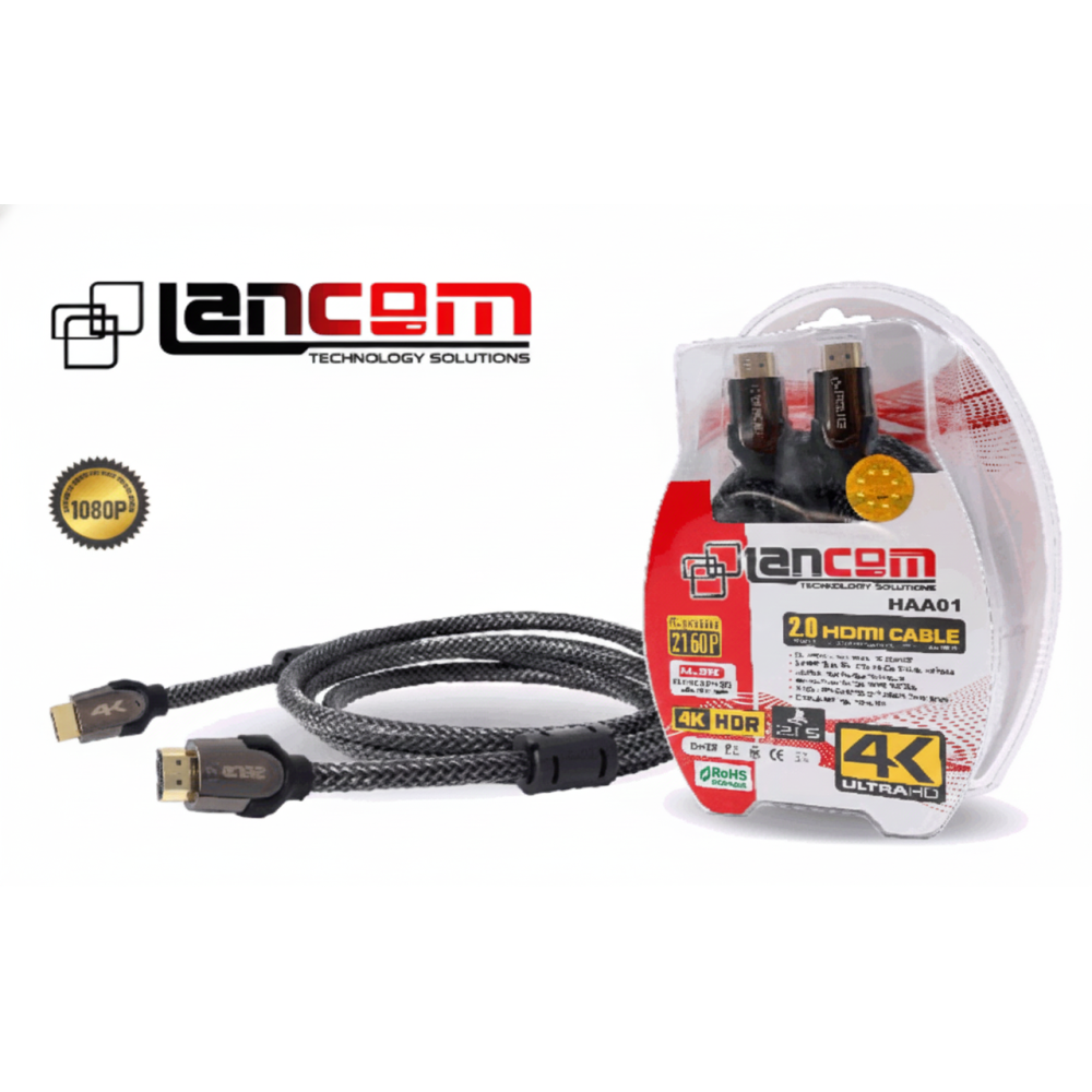 CABLE HDMI LANCOM 3m 30AWG METAL BLACK COLOR MALLA MAS FERRITA V2.0