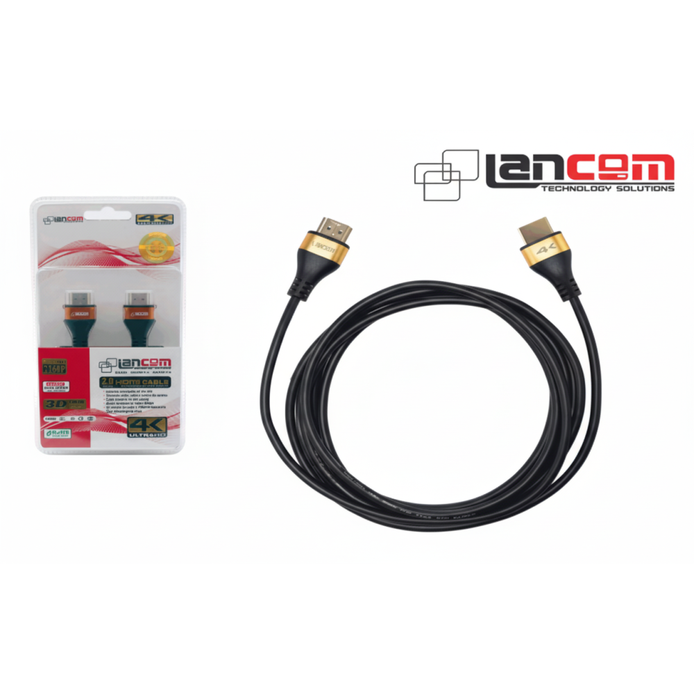 CABLE HDMI LANCOM 32AWG 3m 4MM DELGADO CONECTOR DORADO V2.0
