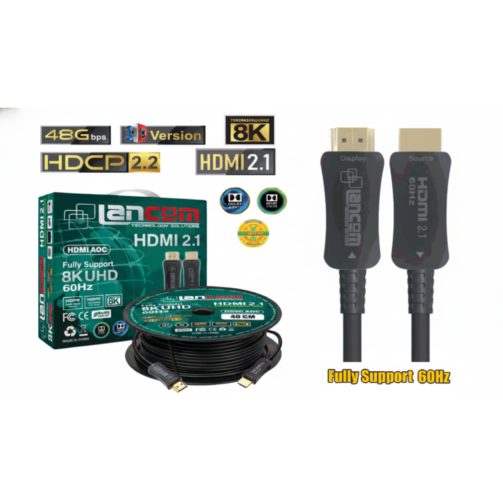 CABLE HDMI LANCOM 2.1 8K AOC OPTICO CONECTOR METAL 60Hz 60m NEGRO