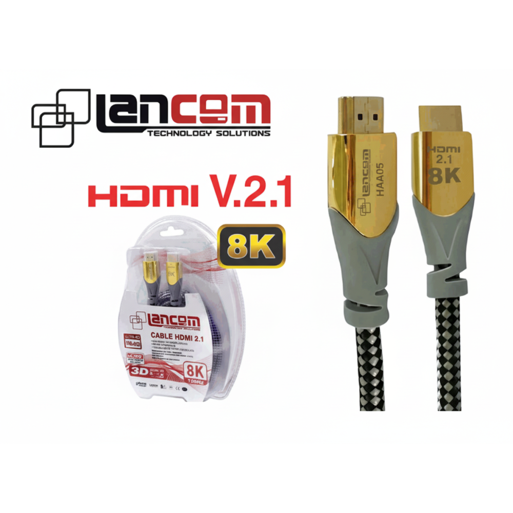 CABLE HDMI LANCOM 1.8M 30AWG 8K METAL GOLDEN COLOR OD 7.3MM