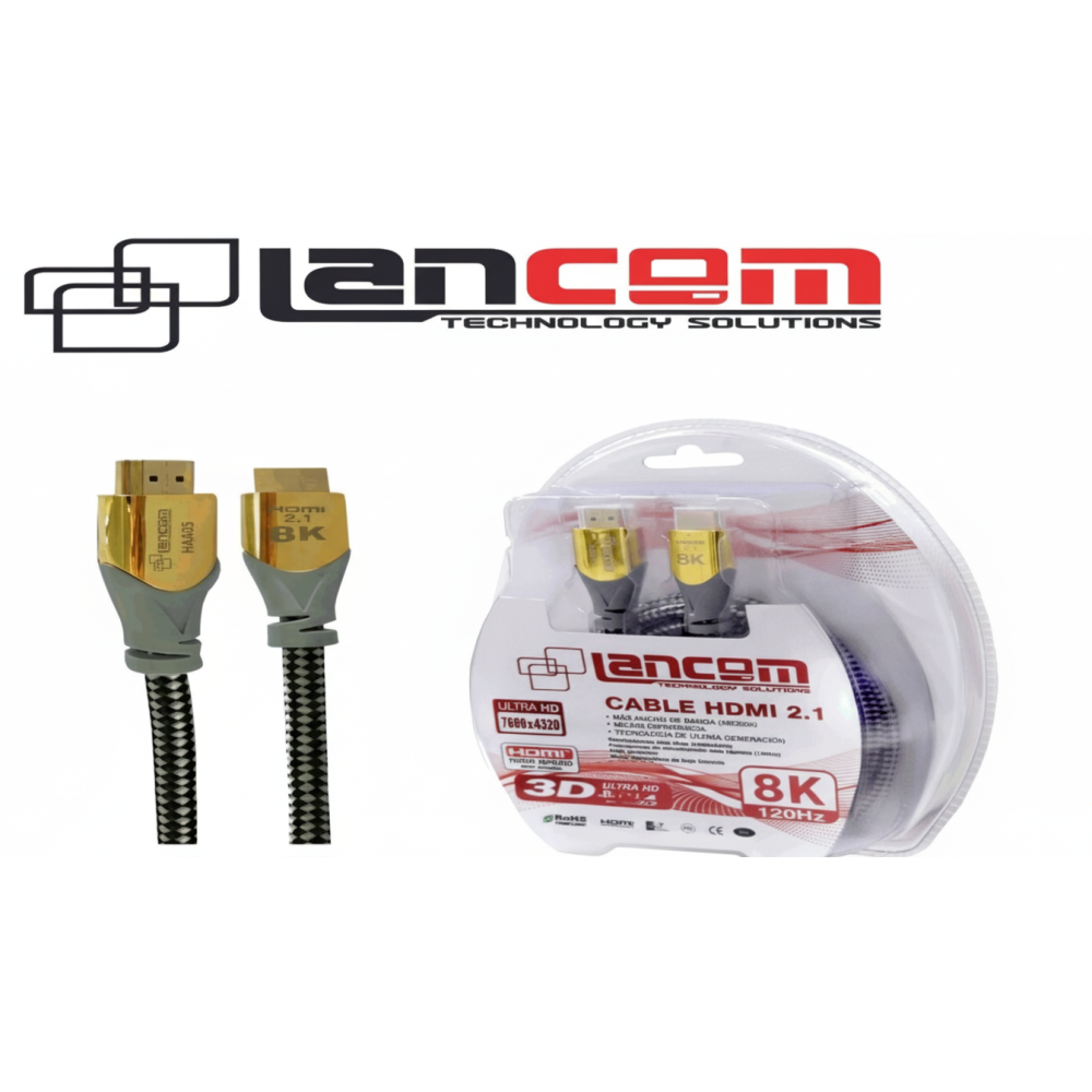 CABLE HDMI LANCOM 5m 26AWG 8K METAL GOLDEN COLOR OD 8.0MM
