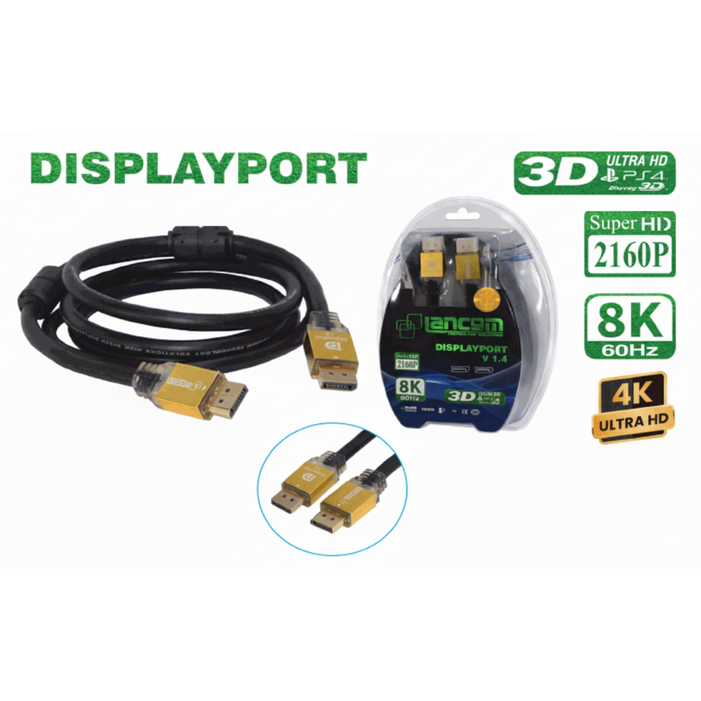 CABLE DYSPLAYPORT LANCOM 1.8m 4K PLUG METAL 30AWG 20P OD 7.3MM