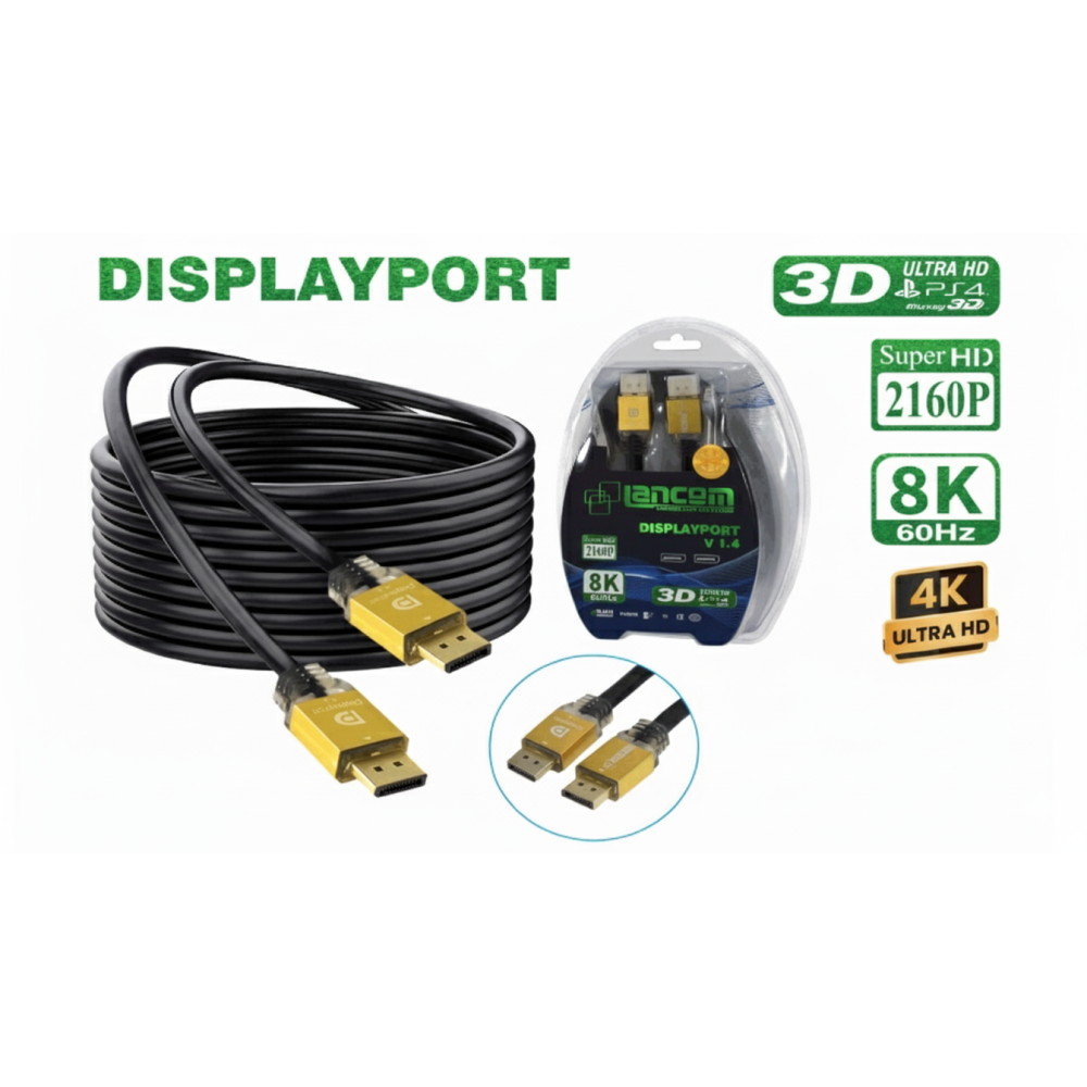 CABLE DYSPLAYPORT LANCOM 15m 4K PLUG METAL 24AWG 20P OD 8.0MM